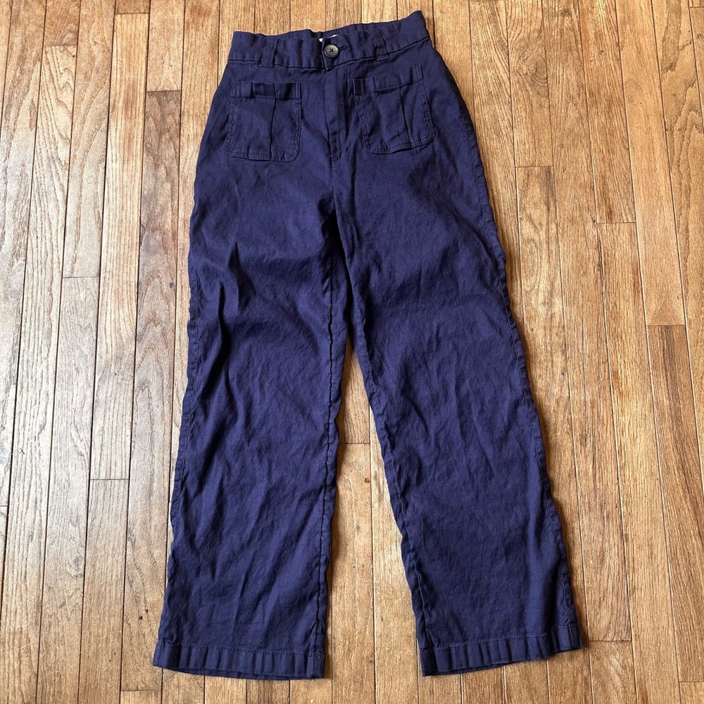 Coastal Grandma Linen Blend Trousers Women 4 Wide Leg Navy Blue Modern‎ Care